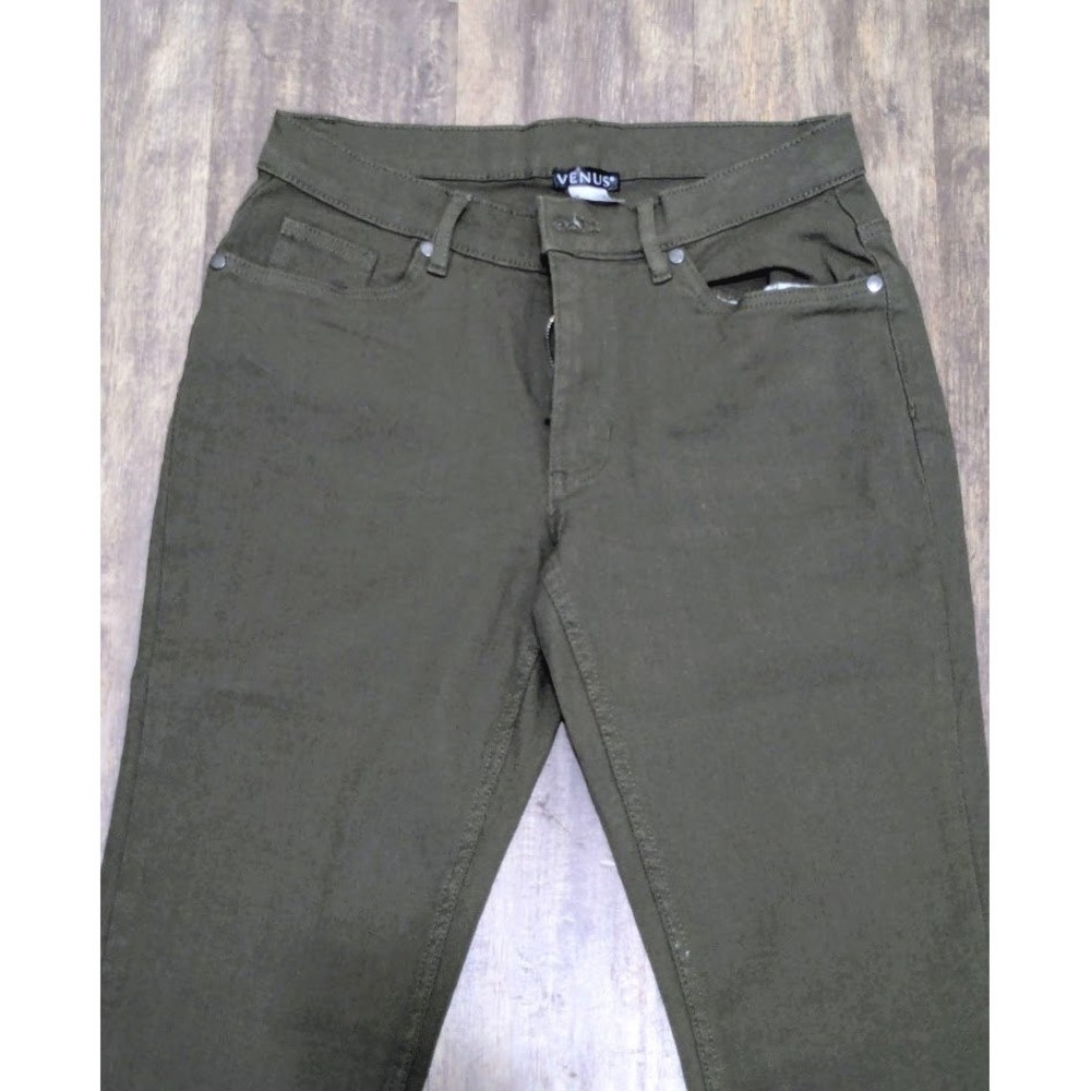 Venus Olive Green 8 Flare Leg Pants Mid Rise 5-Pocket Stretch Trousers Womens - Picture 2 of 10